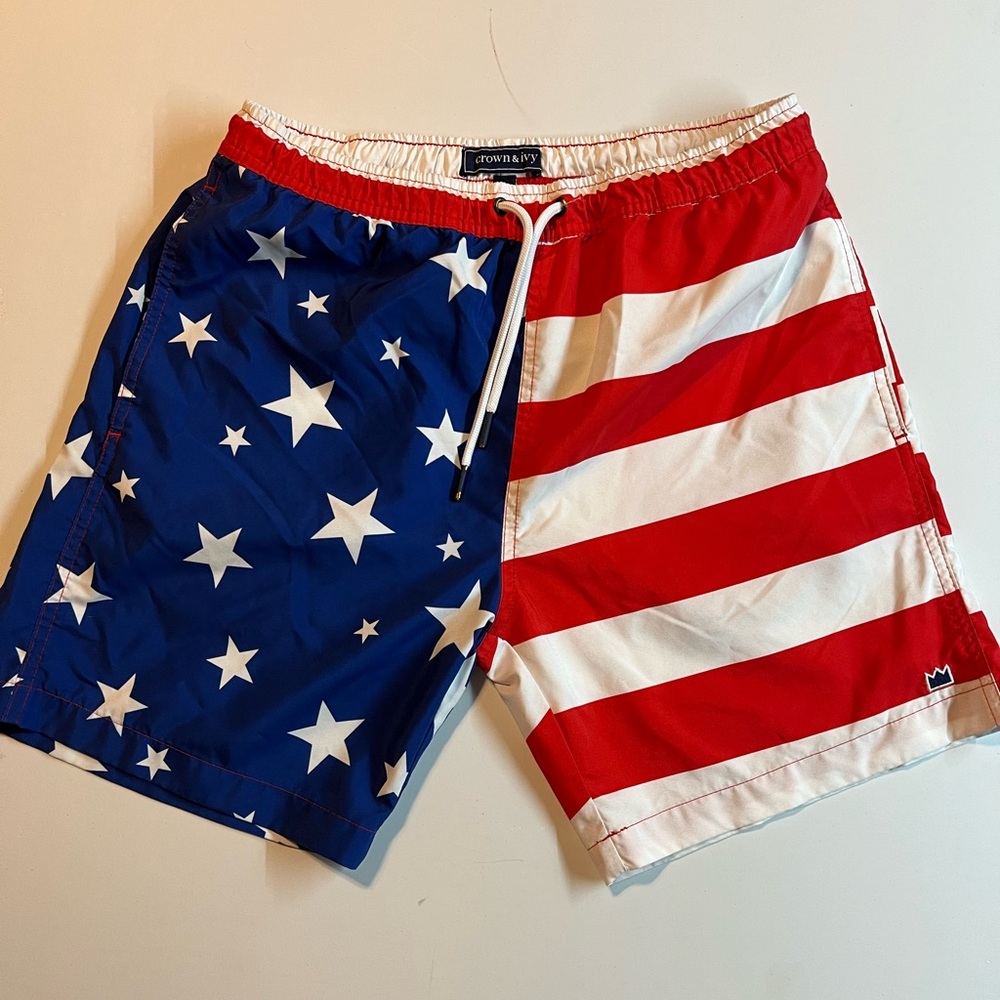 Crown & Ivy Men’s American Flag Swimming Trunks